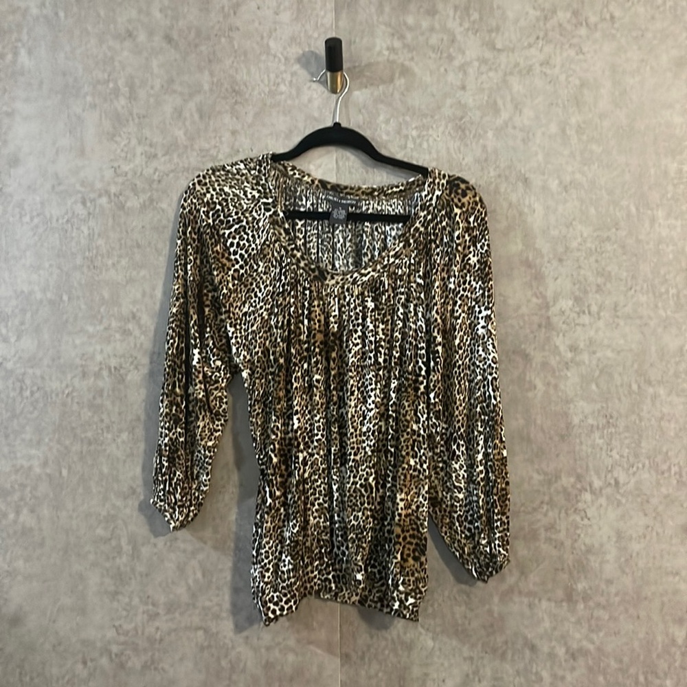 Chelsea and Theodore Leopard Print Dollman Sleeve Blouse